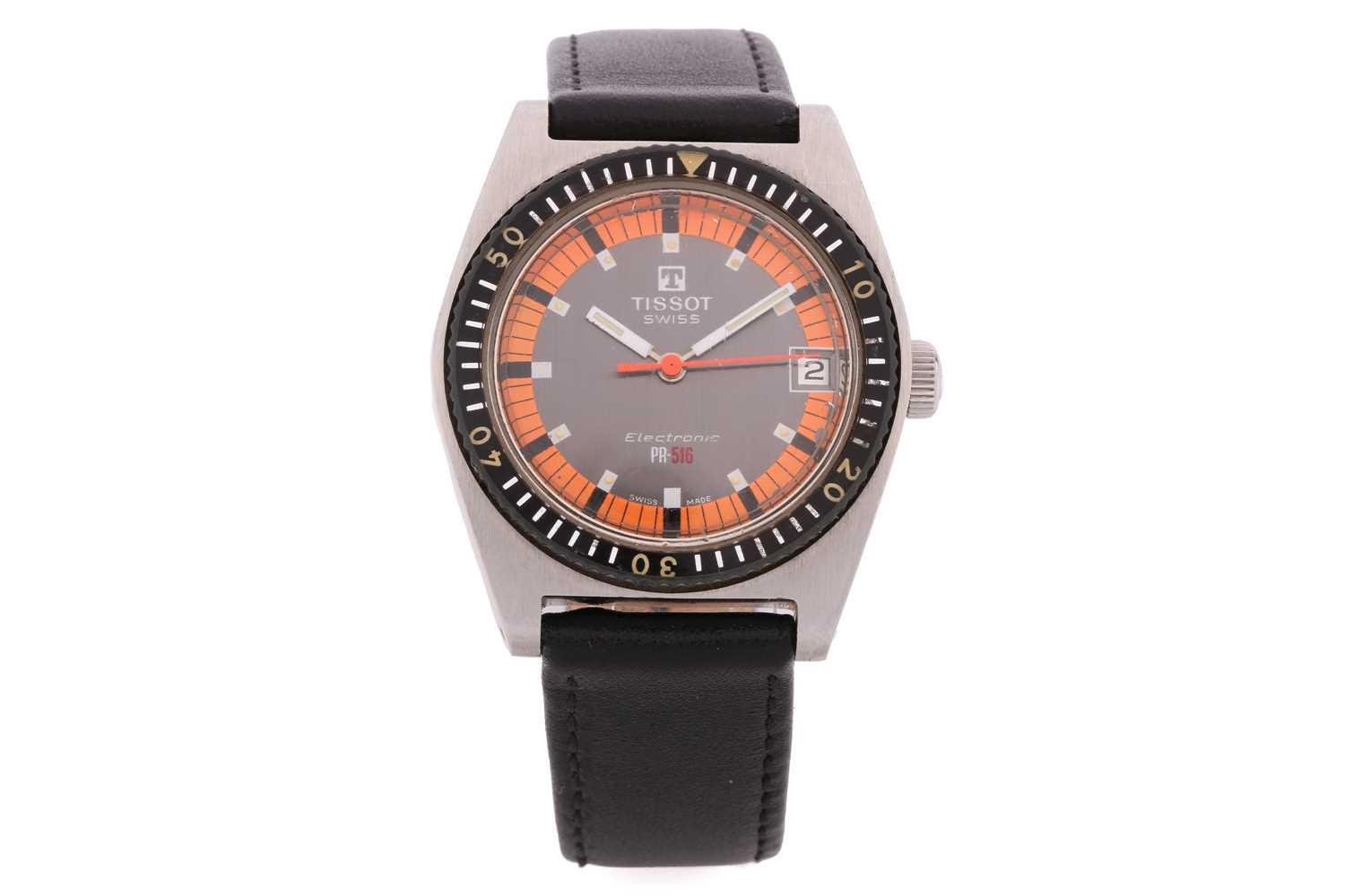 A Tissot Electronic PR 516 diving watch featuring a battery