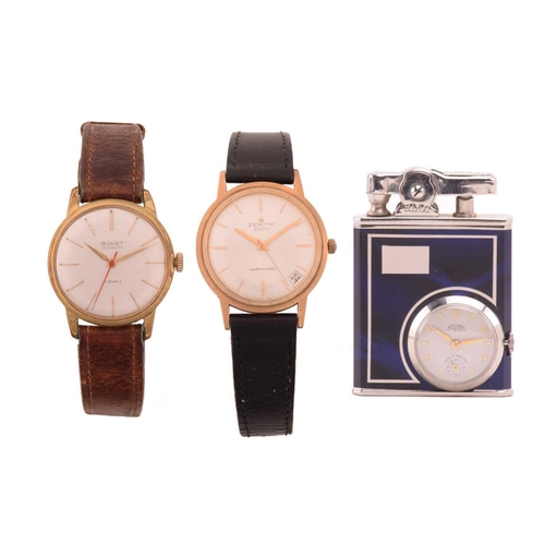 357 - A Zenith 3600 automatic wristwatch, a Ronet Incabloc watch, Eclydo lighter/timepiece. The Zenith 360... 