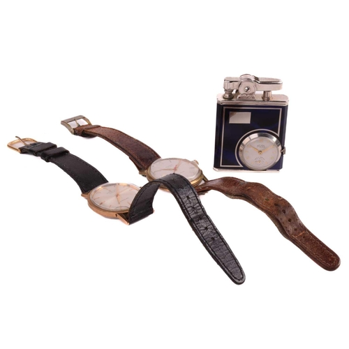 357 - A Zenith 3600 automatic wristwatch, a Ronet Incabloc watch, Eclydo lighter/timepiece. The Zenith 360... 
