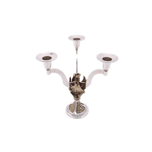 184 - An Aurum silver limited edition 104/400 three-sconce candelabrum, commemorating the wedding of Princ... 