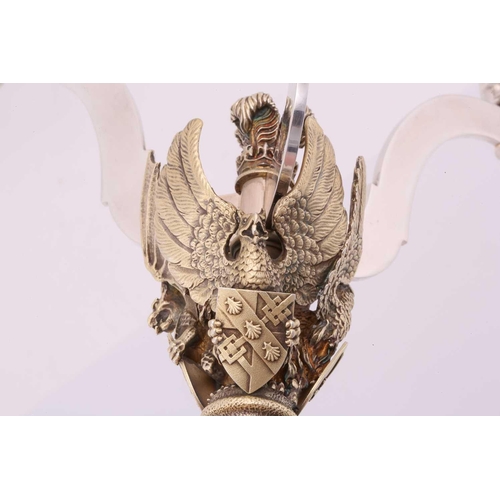 184 - An Aurum silver limited edition 104/400 three-sconce candelabrum, commemorating the wedding of Princ... 