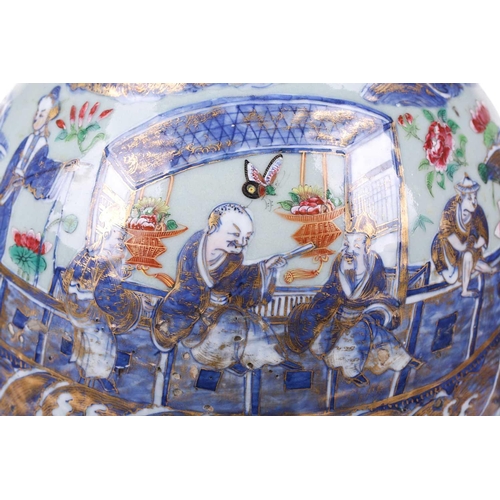 123 - A large Chinese Famile Rose baluster vase, Qing Dynasty, probably Daoguang, with stylized fungus han... 