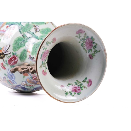 123 - A large Chinese Famile Rose baluster vase, Qing Dynasty, probably Daoguang, with stylized fungus han... 