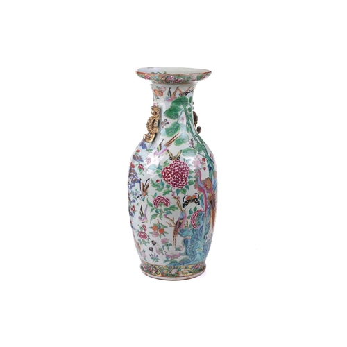 123 - A large Chinese Famile Rose baluster vase, Qing Dynasty, probably Daoguang, with stylized fungus han... 