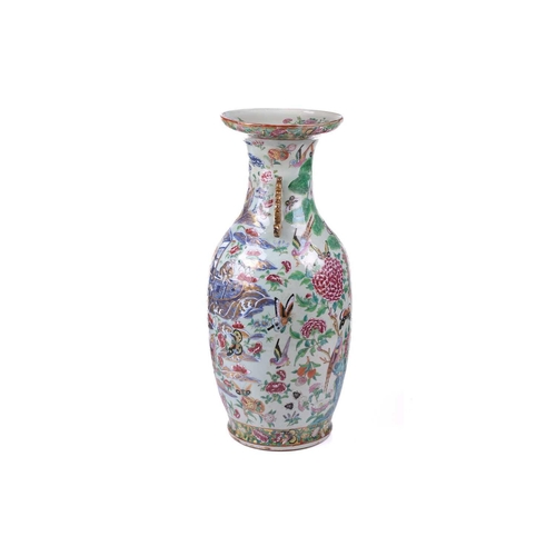 123 - A large Chinese Famile Rose baluster vase, Qing Dynasty, probably Daoguang, with stylized fungus han... 