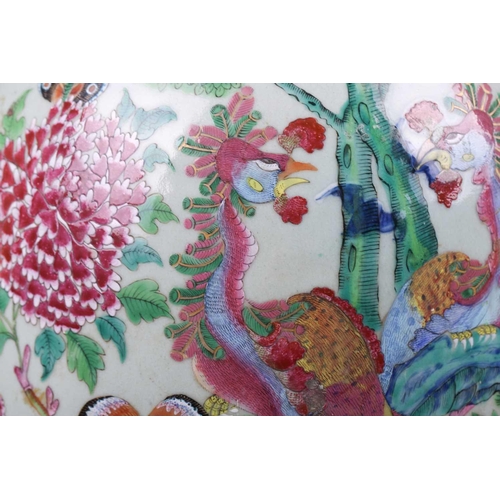 123 - A large Chinese Famile Rose baluster vase, Qing Dynasty, probably Daoguang, with stylized fungus han... 