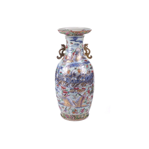 123 - A large Chinese Famile Rose baluster vase, Qing Dynasty, probably Daoguang, with stylized fungus han... 