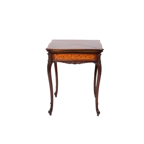 135 - A late Victorian mahogany envelope card table, the shaped square top with satinwood crossbanding ove... 