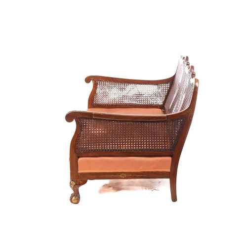 136 - An early 20th-century walnut and chinoiserie lacquer three-piece bergere lounge suite, probably 1920... 
