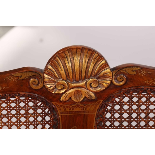 136 - An early 20th-century walnut and chinoiserie lacquer three-piece bergere lounge suite, probably 1920... 