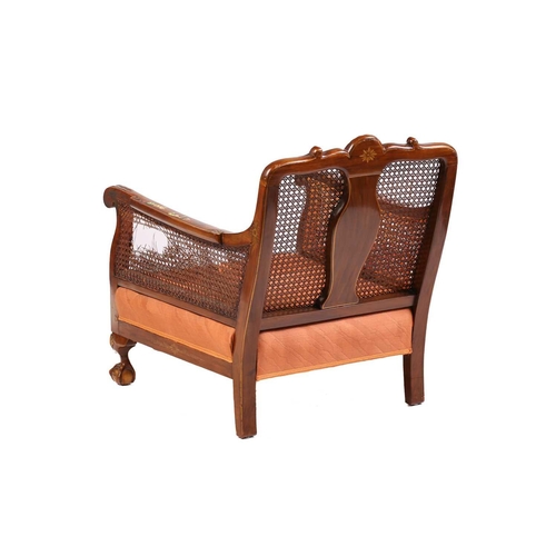 136 - An early 20th-century walnut and chinoiserie lacquer three-piece bergere lounge suite, probably 1920... 