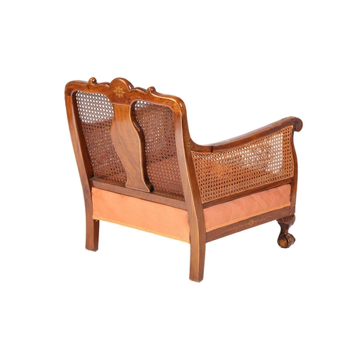 136 - An early 20th-century walnut and chinoiserie lacquer three-piece bergere lounge suite, probably 1920... 