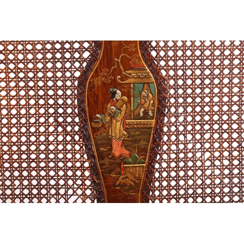136 - An early 20th-century walnut and chinoiserie lacquer three-piece bergere lounge suite, probably 1920... 