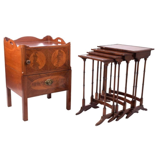 137 - A George III mahogany tray-topped night cupboard with a single drawer and sliding lower section, sup... 