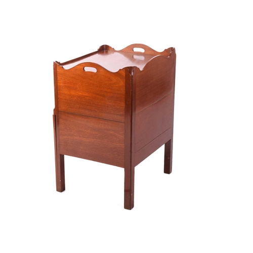 137 - A George III mahogany tray-topped night cupboard with a single drawer and sliding lower section, sup... 