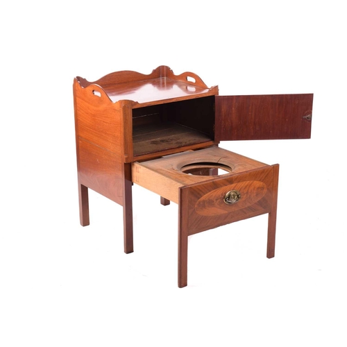 137 - A George III mahogany tray-topped night cupboard with a single drawer and sliding lower section, sup... 