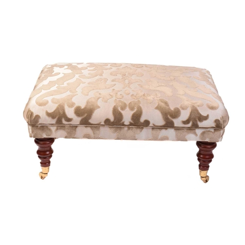 142 - A Regency style settee, 20th century, well upholstered in a square grid pattern material, on square ... 