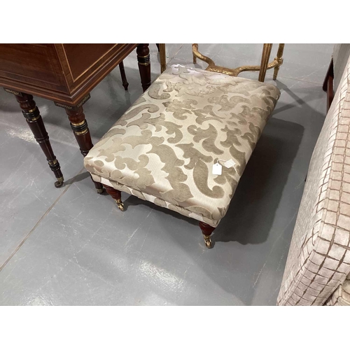 142 - A Regency style settee, 20th century, well upholstered in a square grid pattern material, on square ... 