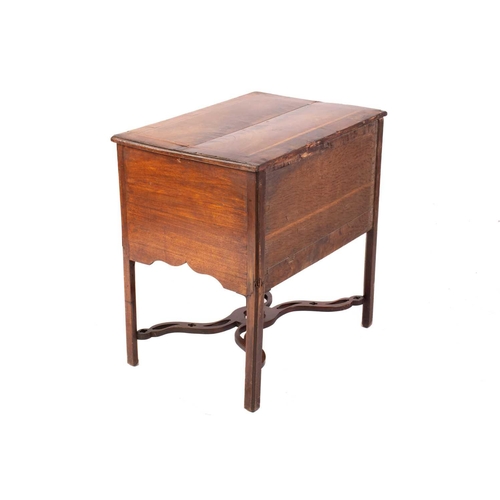 143 - A George III mahogany kneehole lowboy with cross and feather banded top above a single frieze drawer... 