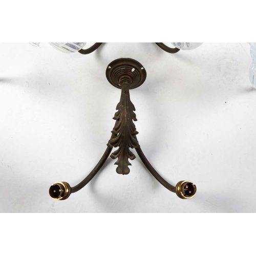 147 - Four sets of late 19th-century French-style brass wall sconces, twin branch with leaf decoration, th... 