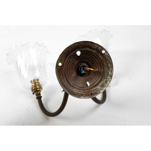147 - Four sets of late 19th-century French-style brass wall sconces, twin branch with leaf decoration, th... 