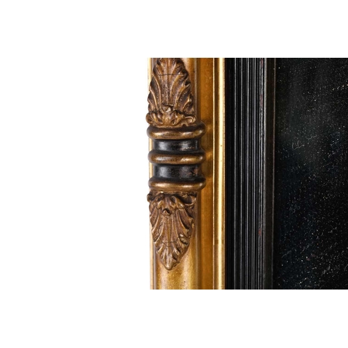 150 - A Regency carved wood and gilt gesso pier glass, the inverted breakfront frame with sphere set corni... 