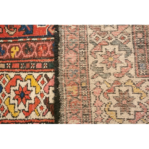 152 - An antique Hammadan runner with a central star lozenge pole on a blue ground within multiple borders... 