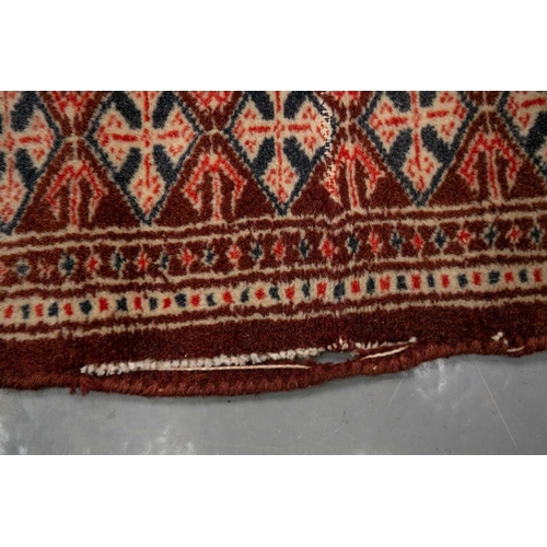 154 - An Afshar bag face with chickens and figures on an ivory ground, 70 cm x 67 cm, and a Turkoman mat a... 