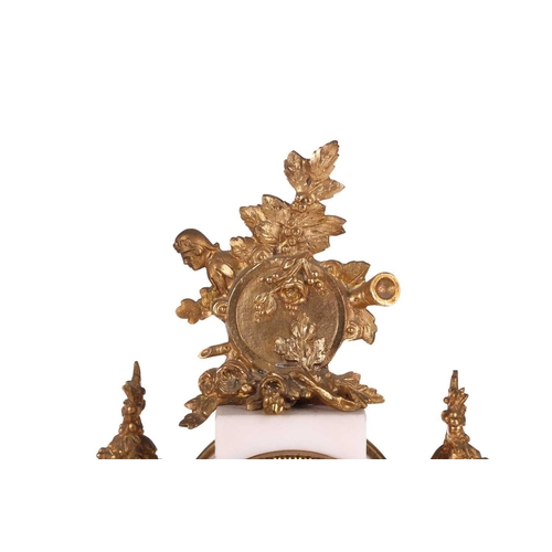 165 - A Louis XVI-style white marble and ormolu 8-day clock garniture, early 20th century, fitted with a s... 
