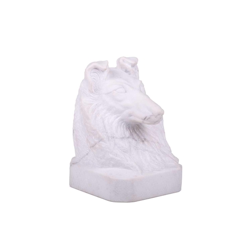 170 - Dennis Jones; a 20th-century carved white marble bust study of a Scottish Collie bearing the artist'... 