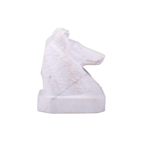 170 - Dennis Jones; a 20th-century carved white marble bust study of a Scottish Collie bearing the artist'... 