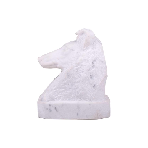 170 - Dennis Jones; a 20th-century carved white marble bust study of a Scottish Collie bearing the artist'... 