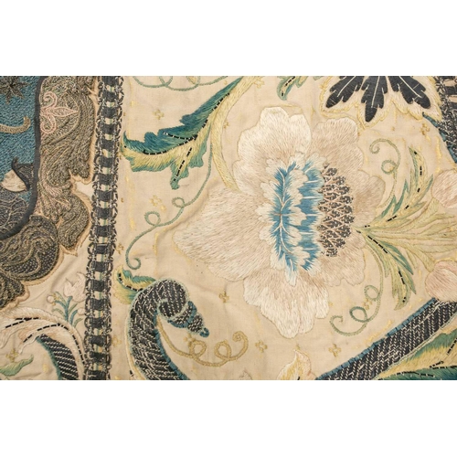 177 - An 18th-century silk and metal thread embroidered Chasuble panel, worked with a coat of arms, 121 cm... 