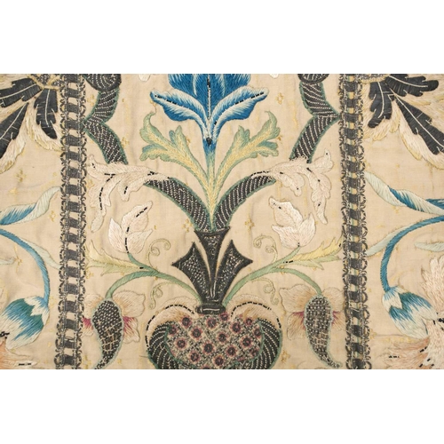 177 - An 18th-century silk and metal thread embroidered Chasuble panel, worked with a coat of arms, 121 cm... 
