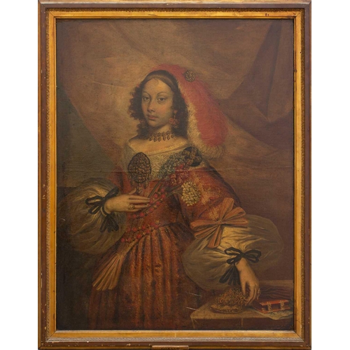 3 - Attributed to Claudio Coello (1642-1693) Spain, Portrait of a Spanish noble lady, her hand resting o... 
