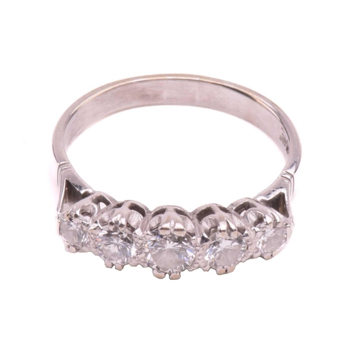 121 - A diamond five stone ring, set with a graduated row of round brilliant cut diamonds with a total est... 