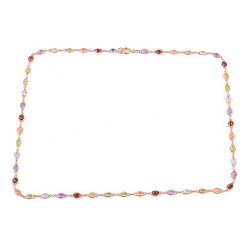 125 - A gem-set harlequin necklace, open-back links set with oval-cut gemstones of 4.0 mm, alternating wit... 
