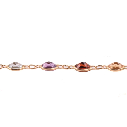 125 - A gem-set harlequin necklace, open-back links set with oval-cut gemstones of 4.0 mm, alternating wit... 