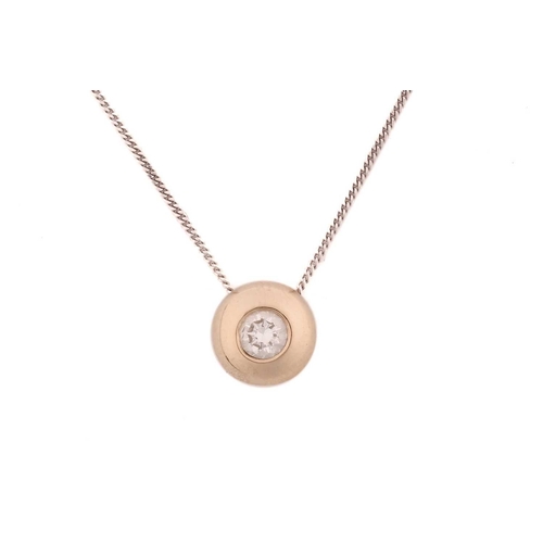 127 - A diamond pendant on curb link chain, the brilliant-cut diamond of 4.0 x 2.6 mm with an estimated we... 