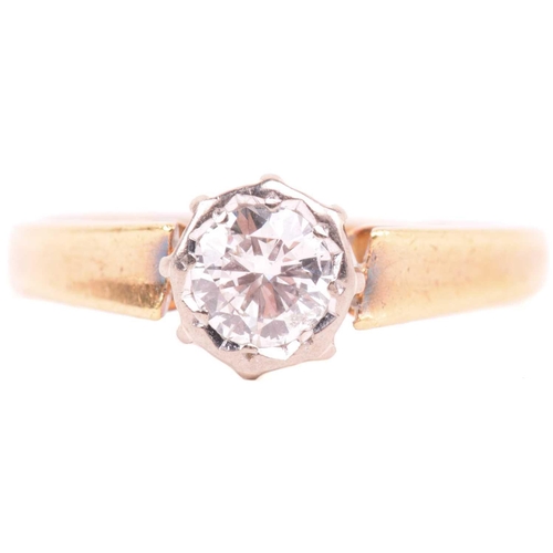 128 - A diamond solitaire ring in 18ct gold, featuring a brilliant-cut diamond of 5.0 x 2.8 mm in an illus... 