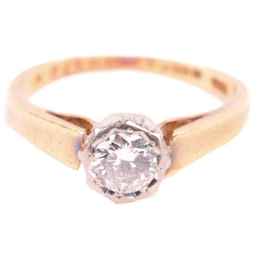 128 - A diamond solitaire ring in 18ct gold, featuring a brilliant-cut diamond of 5.0 x 2.8 mm in an illus... 