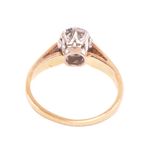 128 - A diamond solitaire ring in 18ct gold, featuring a brilliant-cut diamond of 5.0 x 2.8 mm in an illus... 
