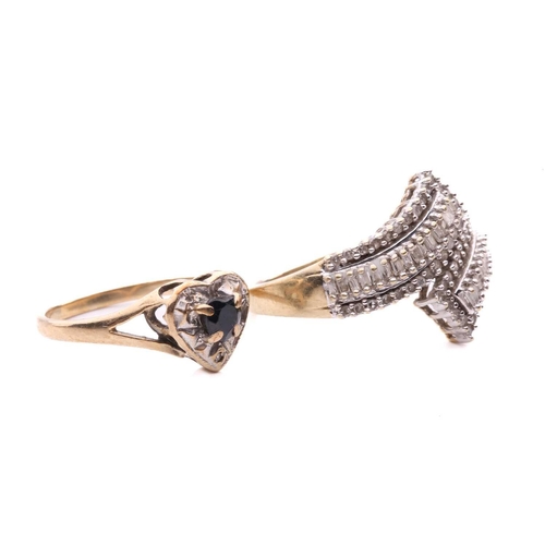 148 - A diamond multi-row cross over ring, set with baguette cut and single cut diamonds with a total esti... 