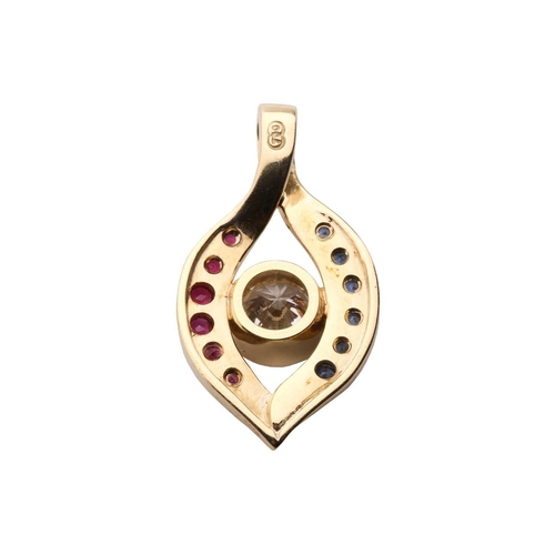 152 - A diamond, sapphire and ruby pendant, featuring a round brilliant cut diamond with an estimated weig... 