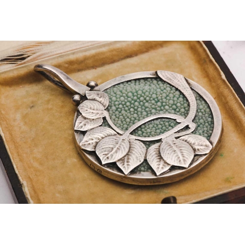 163 - A collection of Arts & Crafts jewellery; to include a shagreen-set silver pendant, of foliage design... 
