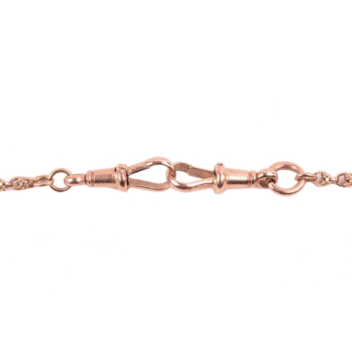 172 - A 9ct bi-coloured gold Albert chain, with fetter links and terminated with swivel clasps, British ha... 