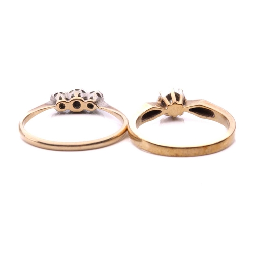 173 - Two diamond rings; the first set with a round brilliant cut diamond to the centre, with diamond set ... 