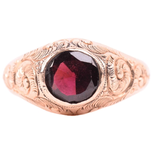 177 - An Edwardian single stone garnet ring by Ostby & Barton, set with an almandine garnet, measuring 7.8... 