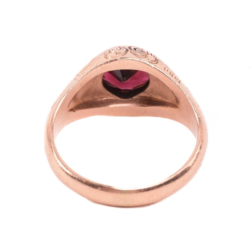 177 - An Edwardian single stone garnet ring by Ostby & Barton, set with an almandine garnet, measuring 7.8... 