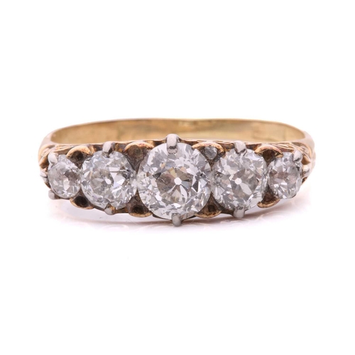 178 - A late Victorian diamond five stone ring, set with a graduated row of old cut diamonds, with a total... 